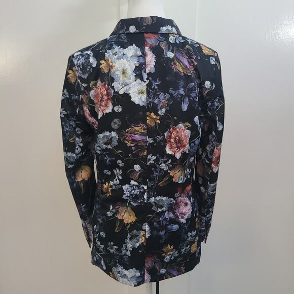 H&M Size 6 Satin Floral Blazer Black Structured Feminine Tailored Dark Coquette - Picture 3 of 8